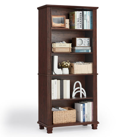 SAVOR LIFE 70" Tall Walnut Bookshelf,5 Tier Wooden Book Shelf with Adjustable Shelves & Wood Legs,Free Standing Farmhouse Bookcase with Open Display Storage,Vintage Bookshelves for Classroom, Office SAVOR LIFE