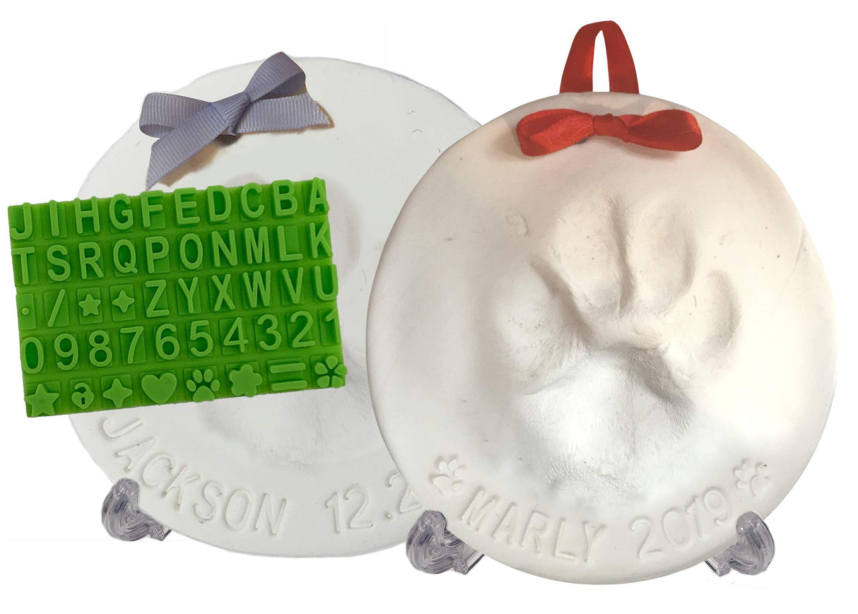 Ultimate Pawprint Keepsake Kit (Makes 2) - Paw Print Christmas Ornament w/ Bonus Personalization Tool & Display Stands! For Dogs, Cats & Pets. Non-toxic. Clay Air-Dries Soft, Light & Uncrackable. Baby Mushroom