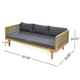Merax 67.5" Outdoor Patio Daybed 3 Seater Sofa Bed,Acacia Wood Frame with Rattan Arm,Cushion & Pillow for Garden Merax