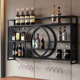 PIKYsailed 39 Inch Metal Wall Mounted Wine Rack, 3 Tier Bar Shelves with Glass Holder, Large Capacity Modern Liquor Shelves for Home Bar, Dining Room & Kitchen, Black PIKYsailed