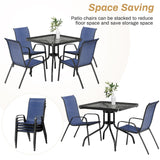 Arlopu 5 Piece Outdoor Patio Dining Set (Umbrella not Included), Porch Furniture with 4 Textline Chairs, 1 Square Glass Table for Garden, Backyard and Poolside, Lawn (Navy Blue) Arlopu