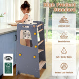 4 in 1 Toddler Kitchen Tower, Kids Kitchen Stool Helper, Standing Tower with Convertible Table and Chair, Toddler Step Stool with Adjustable-Height,Whiteboard and Safety Rail for Kitchen Aokkto