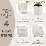 Yaheetech Swivel Barrel Accent Chair, 360 Degree Swivel Round Chairs with Removable Throw Pillow, Soft Boucle Single Arm Sofa for Living Room Bedroom Reading, White Yaheetech