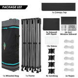 COBIZI 10x30 Heavy Duty Pop up Canopy with 8 sidewalls Stable Wedding Outdoor Tents for Parties Canopy Pop Up Party Tent UPF 50+ Waterproof Commercial Gazebo with Roller Bag, Black(Windproof Upgraded) COBIZI