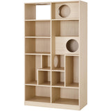 MATONELL Cat Bookshelf Tree - 63.5 Inch Furniture Style Cat Climbing Shelf with Storage, Modern Cat Tree for Indoor Cats, Multi-Level Perch & Bookshelf Combo, Natural Wood MATONELL