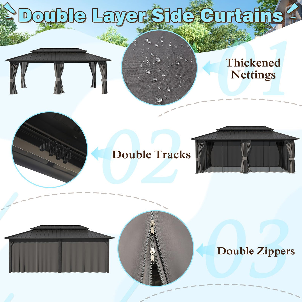 VEIKOU 12' X 20' Gazebo, Outdoor Gazebo, Galvanized Steel Double Roof Aluminum Gazebo, Heavy Duty Patio Gazebo w/Netting and Curtains for Garden, Deck, Backyard VEIKOU