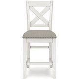 Signature Design by Ashley Robbinsdale Farmhouse Upholstered Barstool, Set of 2, X-Back, Nailhead Trim, Wood, 24.75" H, White & Light Gray Signature Design by Ashley