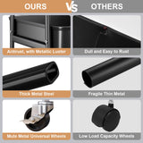 3 Tier Black Metal Rolling Cart with Lockable Wheels & Hanging Cups, Utility Storage Organizer for Bathroom, Kitchen, Laundry, Garage, Craft, Baby Diaper, Snack and Book, Easy Assembly Recximi