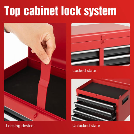 5-Drawers Large Tool Chest Tool Box Organizer with Lockable, 2-In-1 Detachable Tool Storage Cabinet with Wheels, Portable Expandable Tool Cart Toolbox with Drawers for Garage, Workstation, Workshop Flieghund