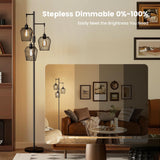 SIBRILLE Dimmable Floor Lamp, Farmhouse Industrial Floor Lamp with Elegant Cage & 3 x 1000LM LED Bulbs, Tall Standing Lamp Modern Floor Lamp Black Tree Floor Lamps for Living Room Bedroom Office SIBRILLE