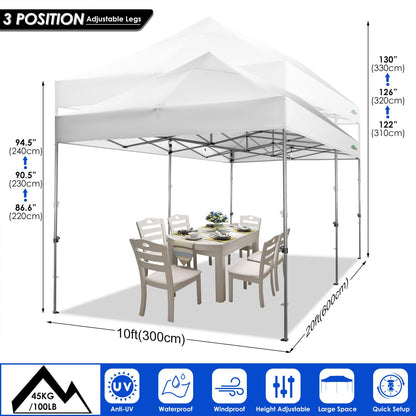 COBIZI 10x20 Heavy Duty Pop up Canopy Tent with 6 sidewalls Easy Up Commercial Outdoor Wedding Party Tents for Parties All Season Wind & Waterproof Gazebo Roller Bag,White(Frame Thickened)