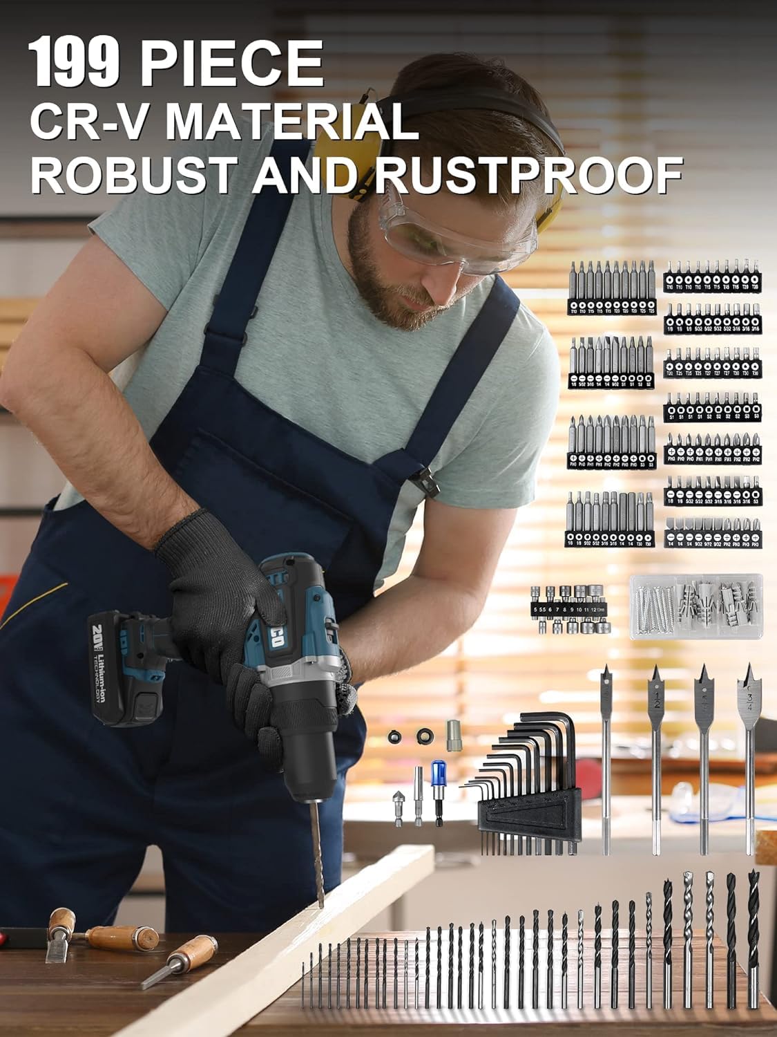 Drill Bit Set Screwdriver Bit Set, 201 Pcs Impact Driver Bits Kit with Carry Case, Combo Kit for Wood Metal Cement Drilling and Screwdriving, Tools for Gift and Home Maintenance Zeite