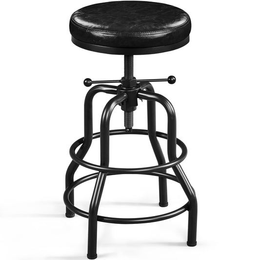 Yaheetech Industrial Bar Stools Vintage Counter Height Bar Stool with Round Faux Leather Seat Metal Stool Adjustable Kitchen Stool 21.5-28 Inch Tall Black, 1PCS - WoodArtSupply