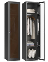 VCGGAIP Metal Locker 0rganizer for Employees with Lock, Amber Glass Door Cabinet with Mirror,Lockable Lifetime Locker for Home, Office, Gym, School, Garage,Black (Single Door, Black) VCGGAIP