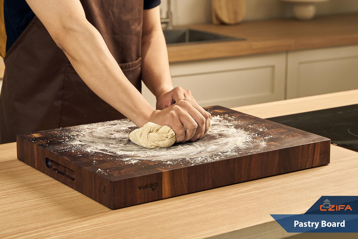 Cozifa American Dark Walnut Wood Cutting Board 17"x12"x1.6" for Kitchen with Juice Groove, Inner Handles, Gift Box Packaging and End Grain Butcher COZIFA