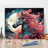 TUMOVO Paint by Numbers for Adults Moon, Flowers and White Horses Paint Number Kits Night Sky Adult Paint by Number Animals Adult Paint by Number Kits DIY Oil Painting Kits, 16 x20 Inch TUMOVO