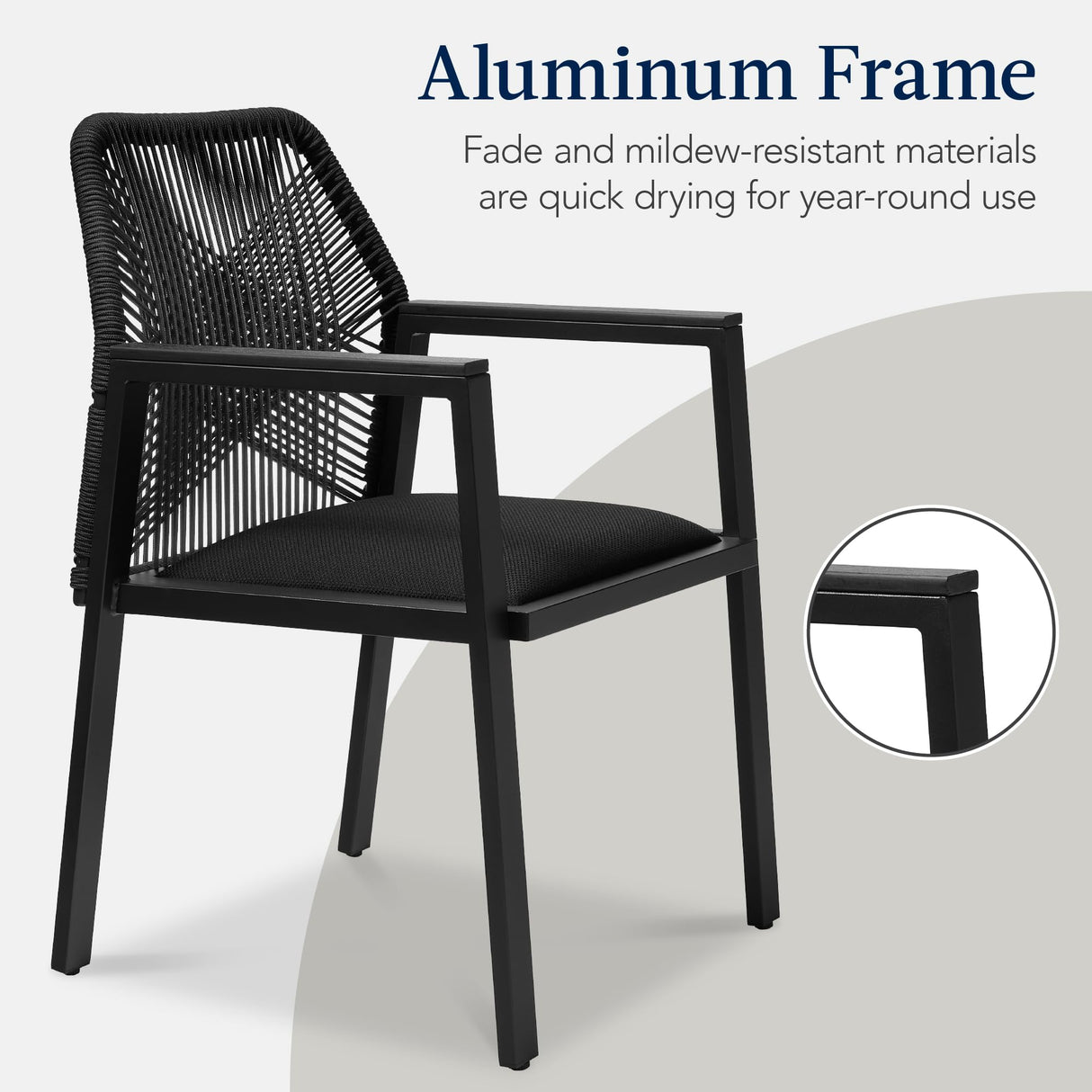 Best Choice Products Outdoor Dining Arm Chair Set of 2, Aluminum Frame with Armrest, All-Weather Woven Rope Chair Design - Black/Obsidian Best Choice Products