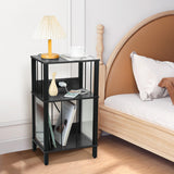 DGSANDGO Record Player Stand with Charging Station, 3 Tier End Table with Vinyl Record Holder, Record Shelf Up to 100 Albums, for Living Room, Bedroom, Office.（Black） DGSANDGO