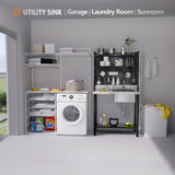 VINGLI 67'' Commercial Sink with Drainboard and Adjustable Shelves Pegboard for Hanging Tools, 304 Stainless Steel Table Freestanding Utility Counter Restaurant, Garage Silver & Black 1 VINGLI