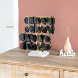 Mkono Sunglasses Organizer Glasses Holder Stand for 24 Pairs of Eyewear, 2 Tier Sunglass Storage Eyeglasses Display Rack Metal Frame with Wood Base for Table Desk Countertop Dresser Bedroom, Gold Mkono