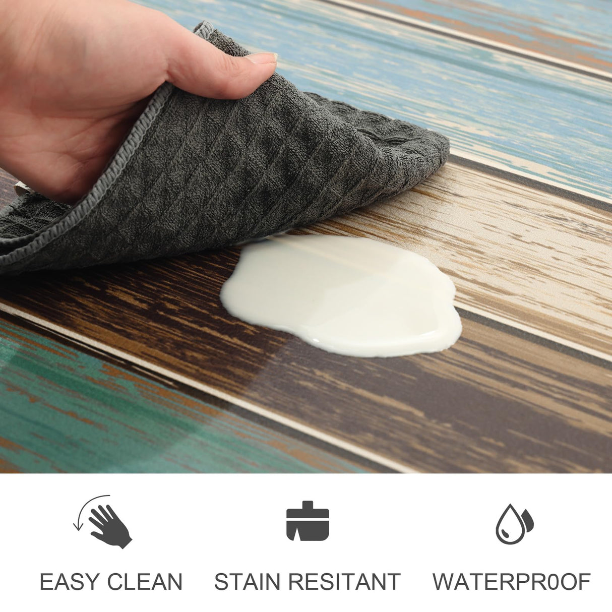 MAYHMYO Kitchen Rugs and Mats Set of 2 Teal Farmhouse Anti Fatigue Mat PVC Non Slip Retro Rustic Wood Texture Kitchen Mats for Floor,17.3 x 29 x 0.4 inch + 17.3 x 47 x 0.4 inch MAYHMYO