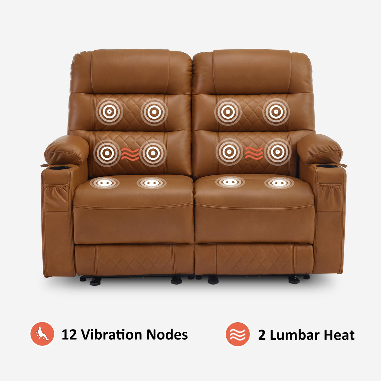 MCombo 56.3" Zero Gravity Power Loveseat Recliner with Heat and Vibration Massage, Reclining Loveseat Sofa with USB Ports, Cup Holders for Living Room, Faux Leather PR622Sets (Saddle) MCombo