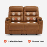 MCombo 56.3" Zero Gravity Power Loveseat Recliner with Heat and Vibration Massage, Reclining Loveseat Sofa with USB Ports, Cup Holders for Living Room, Faux Leather PR622Sets (Saddle) MCombo