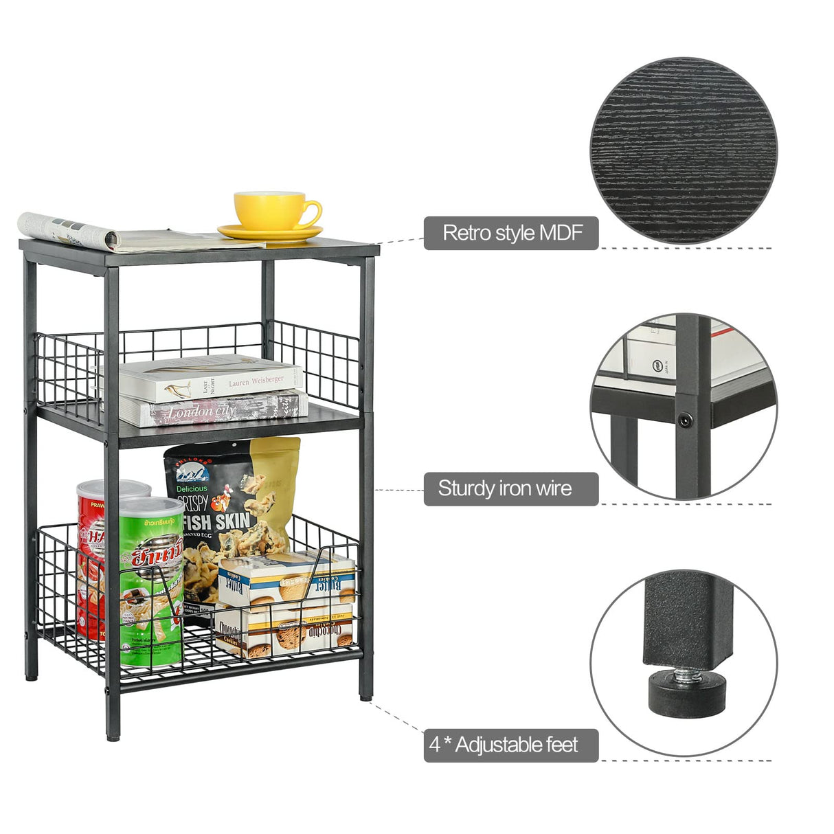 X-cosrack Side Table, Small End Table Record Player Stand with Storage, Vinyl Record Storage Night Stand for Living Room, Bedroom,Office(Patent Pending)(Black) X-cosrack