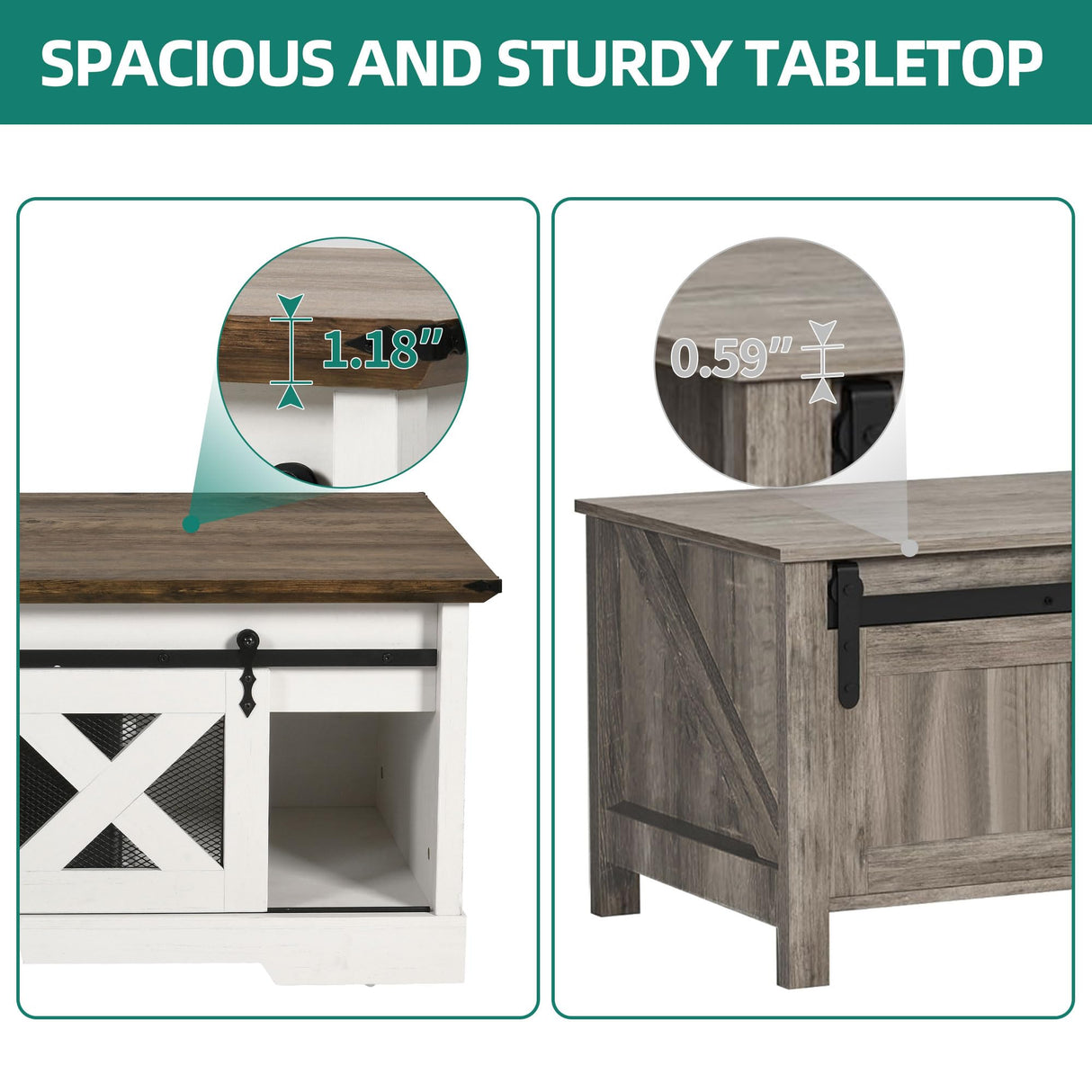 YITAHOME Farmhouse Coffee Table, Lift Top Coffee Table with Storage & Sliding Groove Barn Door,Rustic Coffee Tables for Living Room, Center Table for Living Room, Brown and White YITAHOME