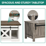 YITAHOME Farmhouse Coffee Table, Lift Top Coffee Table with Storage & Sliding Groove Barn Door,Rustic Coffee Tables for Living Room, Center Table for Living Room, Brown and White YITAHOME