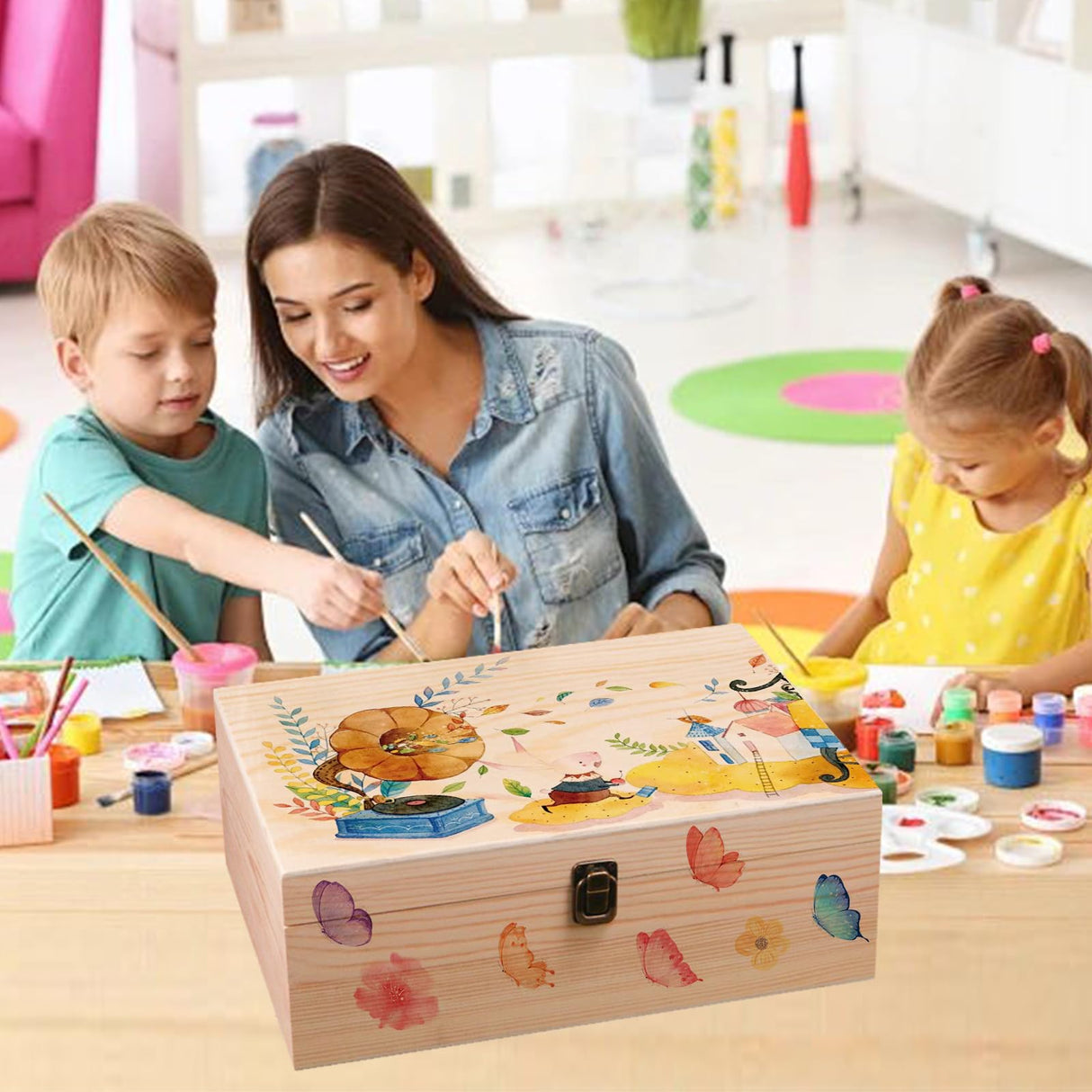 Aiofaervy Large Unfinished Wooden Box with Locking Clasp, 13x10x4.5 inch Natural Wooden Storage Boxes Unfinished Pine Wood Box for Art Hobbies Photos Jewelry DIY and Home Storage Aiofaervy