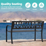 AVAWING Outdoor Bench, 2-Person Garden Benches for Outside, Metal Frame Patio Seating with Floral Pattern Backrest, Armrests for Lawn, Park, Porch, Entryway, Black AVAWING