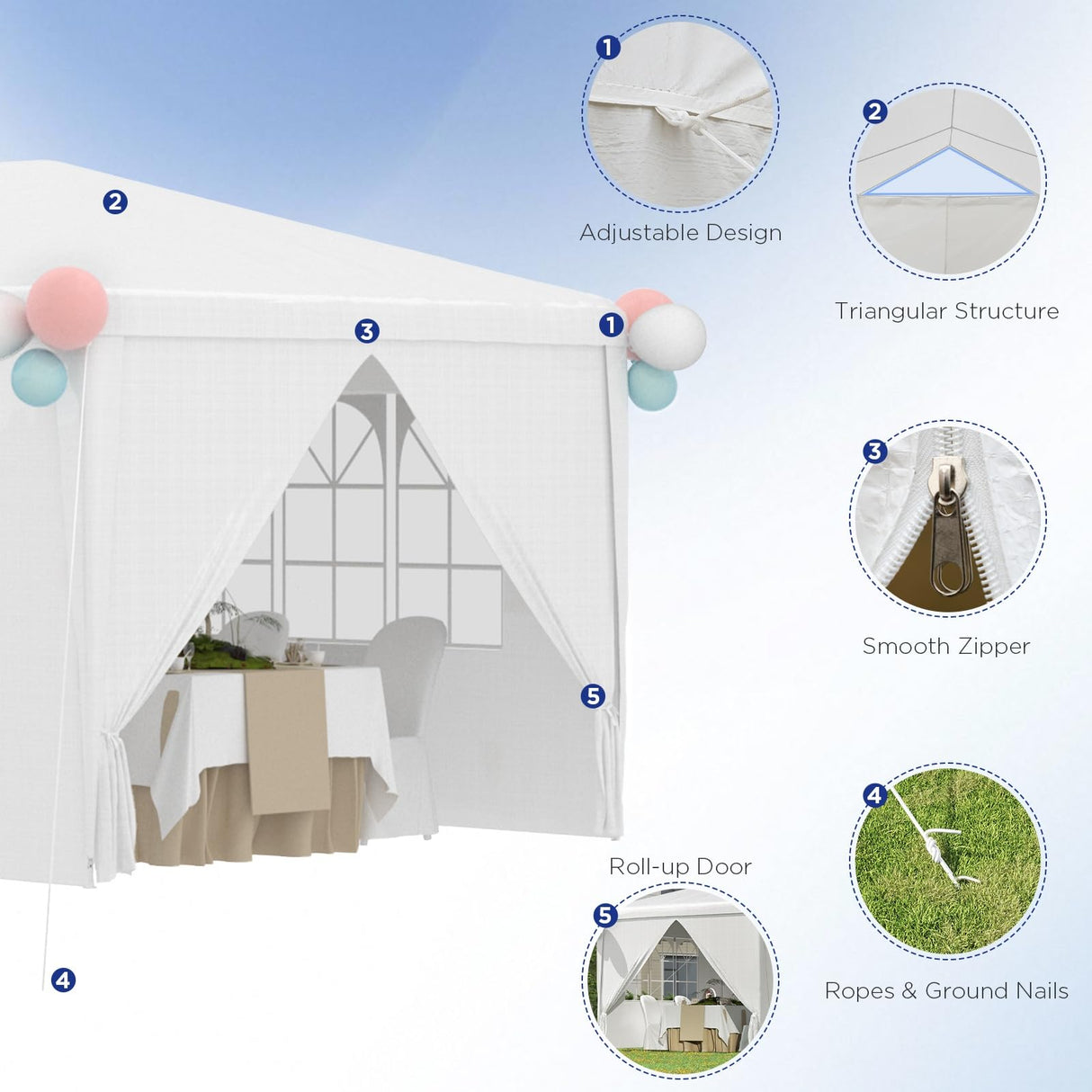 YOLENY 10x30 Ft Outdoor Party Canopy, Waterproof Heavy Duty Wedding Tent with 6 Sidewalls & 2 Zippered Doors, Event Tent for Birthday, Patio, BBQ, and Holiday Gatherings, White YOLENY