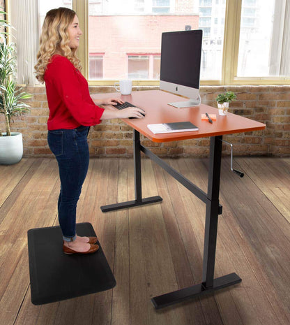 Stand Steady Tranzendesk | 55 Inch Standing Desk with Detachable Wheels | Crank Height Adjustable Sit to Stand Workstation | Modern Ergonomic Desk Supports 3 Monitors  (Cherry)