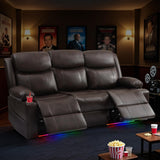 Power Recliner Sofa with LED Lights, USB Charging & Console – PU Leather Wall Hugger Couch for RV, Home Theater & Living Room Electric Reclining Sofa with Cup Holders& Zero-Wall Clearance Design LURVIA