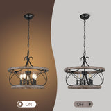 Dawn Whisper Farmhouse Chandelier, 20" Rustic Drum Chandelier Light Fixture Over Table, 5 Light Wood Chandeliers for dining room Dawn Whisper