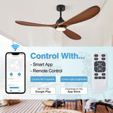 Eliora 54 inch Outdoor Ceiling Fan, Outdoor Ceiling Fans for Patios with Light and Remote Control, 3 Solid Wood Blades, Quiet DC Motor, Outdoor Ceiling Fans for Patios, Porch, Dark Walnut Eliora