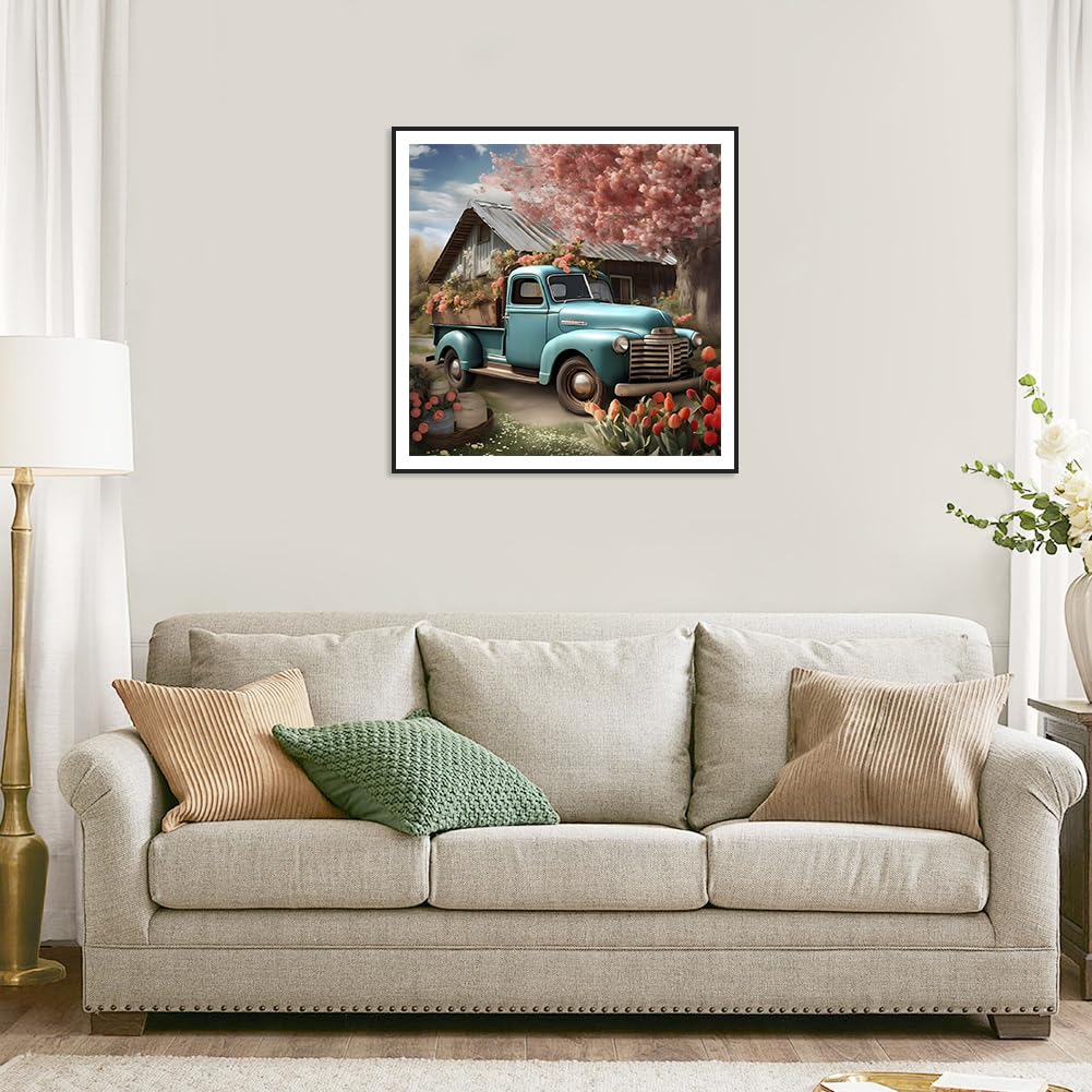 WSLWXSHM Diamond Painting Kits for Adults Truck, Round Full Drill Diamond Art Kits, 5D DIY Paint with Diamonds Crafts for Home Wall Decoration Gifts 12×12Inch, Flower WSLWXSHM