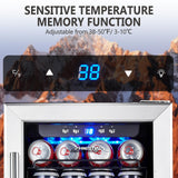 Beverage Refrigerator, Phiestina15 Inch 96 Cans Beverage Cooler Small Wine Fridge Built-in or Freestanding with Auto Defrost,Glass Door & Removable Shelves for Drink Sodas Beer Wine Phiestina