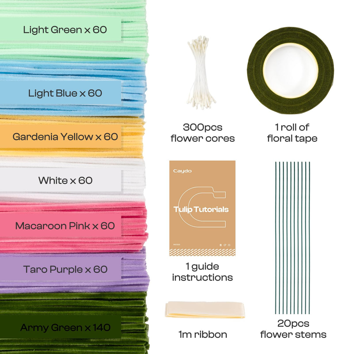 Caydo 500 Pieces Pipe Cleaners Flower Set, Chenille Stems, Pipe Cleaner Craft Supplies Bulk Fluffy Fuzzy Sticks for DIY Art Projects Creative Gift Party Decorations (Macaron) Caydo