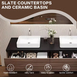 High QLO 60 Inch Bathroom Vanity with Double Sinks - Floating Log Style Modern Panel Design,Wall Mouted Cabinet with Double Ceramic Countertop Basins | Open Storage Rack and LED Smart Defog Mirror High QLO