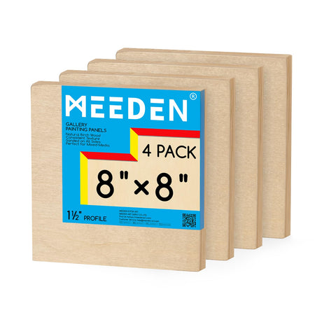 MEEDEN Unfinished Wood Canvas Board: 1-1/2" Deep 8x8” Wooden Canvas Panel Pack of 4 - Blank Cradled Wood Art Board for Painting MEEDEN