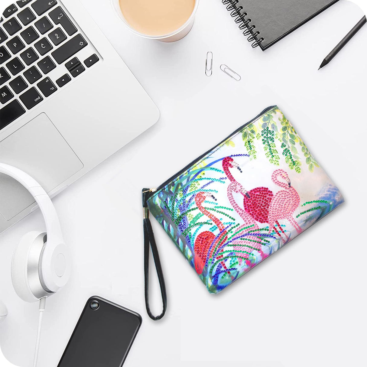 Flamingo Diamond Painting Handbag,5D DIY Flamingo Diamond Painting Clutch Purse Handmade Rhinestone Cross Stitch Handbag Paint by Number Art Craft Wristlet Clutch Bag Zipper Bag for Women Girls Gift EVERMARKET