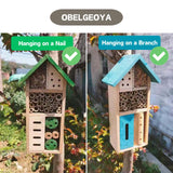 OBELGEOYA Wooden Insect House - Natural Outdoor Insect Hotel for Bees, Butterflies, Ladybugs, Beneficial Insects, Eco-Friendly Bug Hotel, Hanging Garden Habitat for Pollinators, 10.2 x 5.1 x 3.5 Inch OBELGEOYA