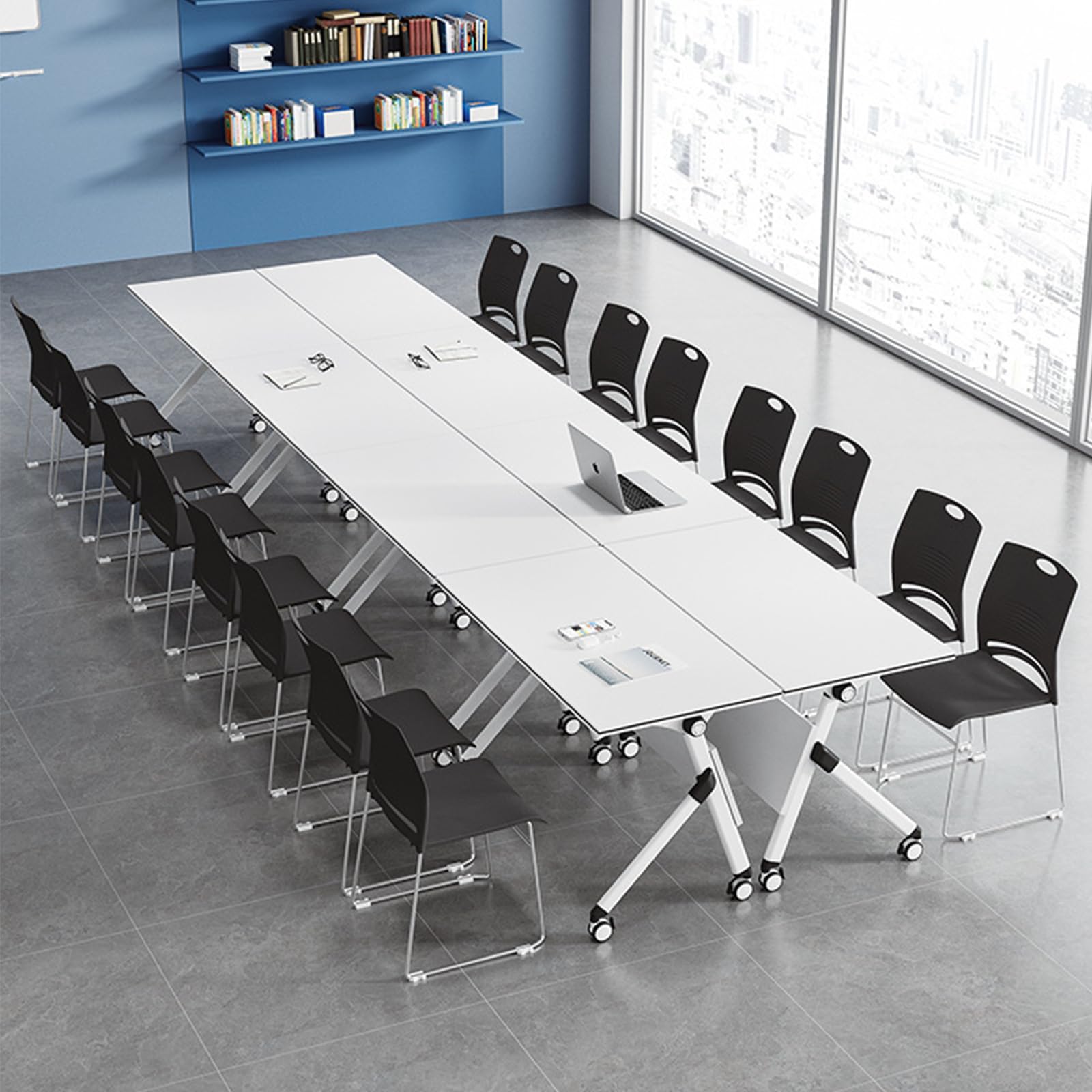 rzoizwko Folding Conference Room Tables with Wheels, 6 Pack Modern Rectangular Foldable Conference Table, Flip Top Mobile Training Table Meeting Table for Office Meeting Room Classroom - WoodArtSupply