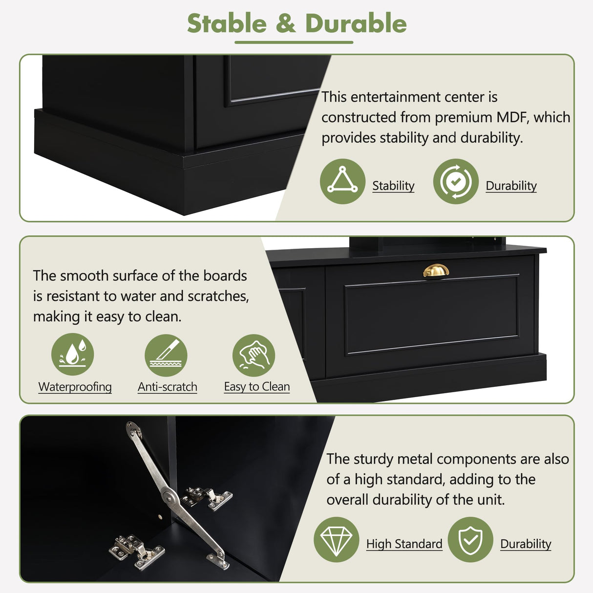 Merax Large Wall Unit Entertainment Center with Bookshelves for Televisions Up to 78'', Modern 4-in-1 TV Stand with Cabinets, Open Shelves and Golden Handles, Black, 104.2''W*81.2''H Merax