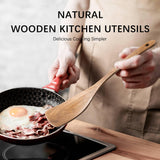 Hefild 2Pcs Curved Wooden Spatula for Cooking, 12.5inch Wood Turner for Frying, Non-Scratch Wood Flat Spurtle for Pan & Wok, Acacia Wooden Cooking Utensils for Non Stick Cookware, Long Handle Scraper Hefild