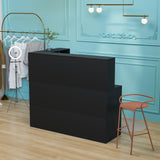 Modern Reception Desk, Moveable Shelves and Lockable Drawers, Retail Checkout Counter Table, for Lobby Beauty Salon Office (Black) OmySalon