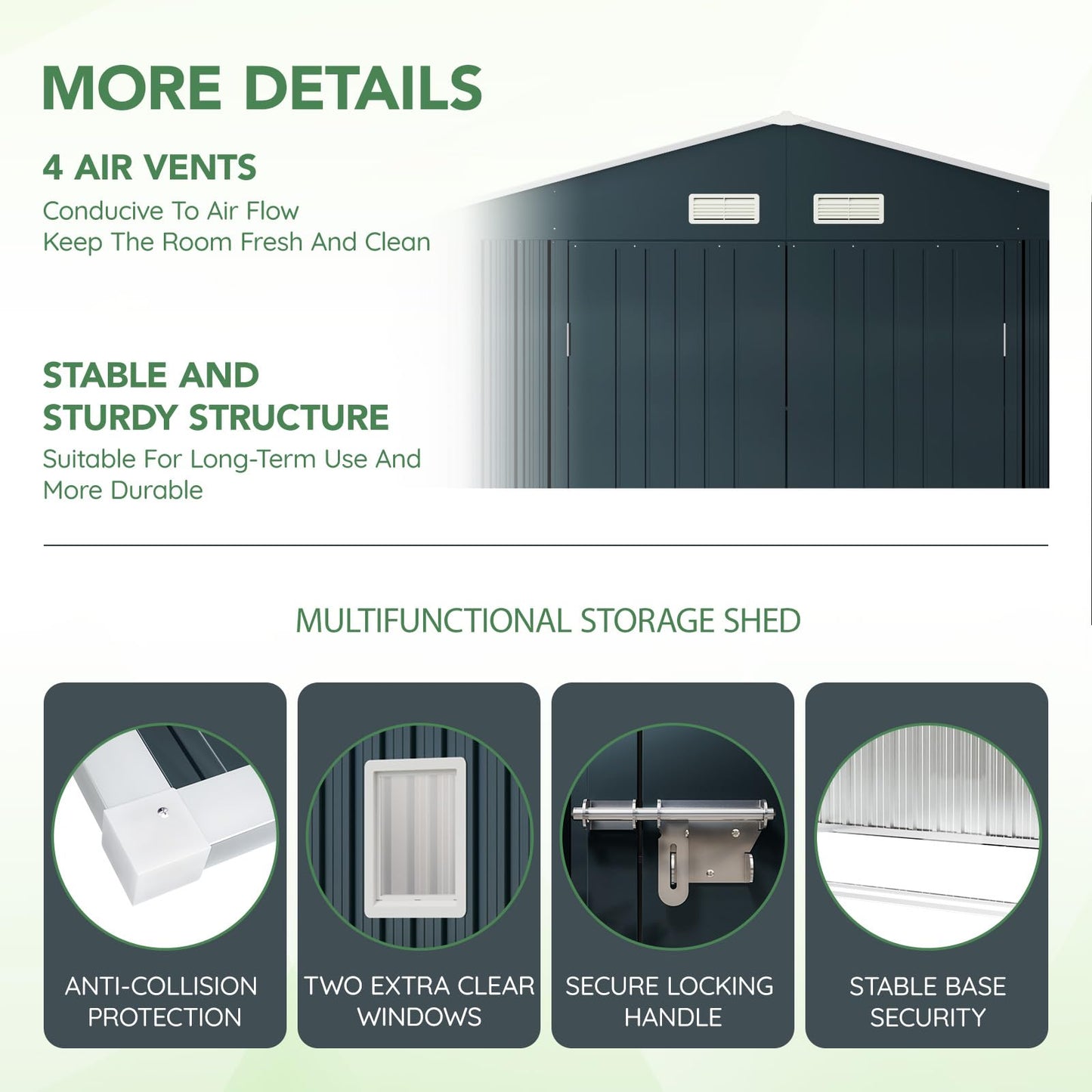 MistMo 10X10X7.5 FT Outdoor Steel Storage Shed with Lockable Doors, 2 Windows, Frame Floor (No Wood/Other Boards), Ideal for Garden, Backyard, Patio Storage - WoodArtSupply