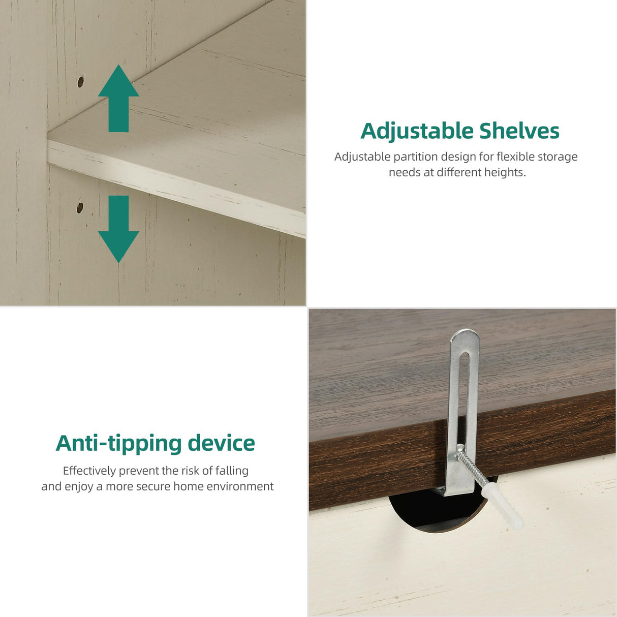 YITAHOME Television Stand for 65/55 Inch TV, Farmhouse TV Stand with 9 Drawers, Adjustable Shelves and Tempered Glass Doors, Entertainment Center TV Media Console for Living Room, Antique White YITAHOME